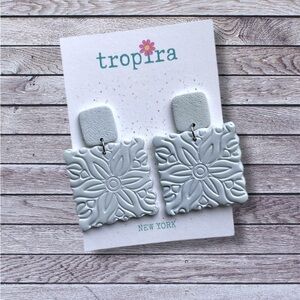 Pale Blue Gray Floral Tile Statement Dangle Polymer Clay Earrings